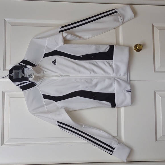 Adidas Women's Full Zip LS Stand Collar Snap HandWarmer Pockets Track Jacket Vtg - Picture 2 of 16